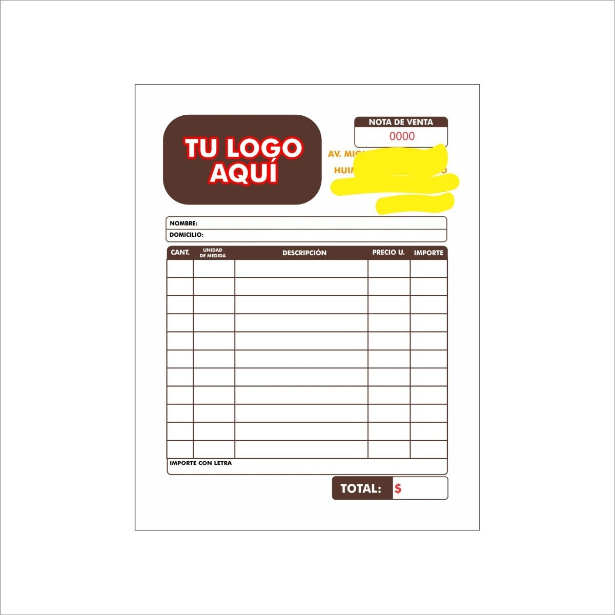 1000 Notas De Remisión Personalizadas 1/2 Carta