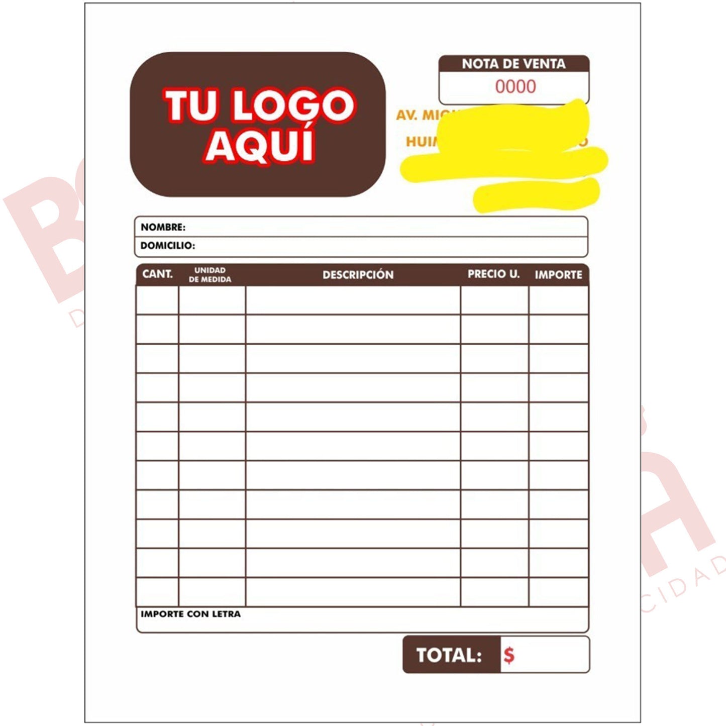 1000 Notas De Remisión Personalizadas 1 Carta