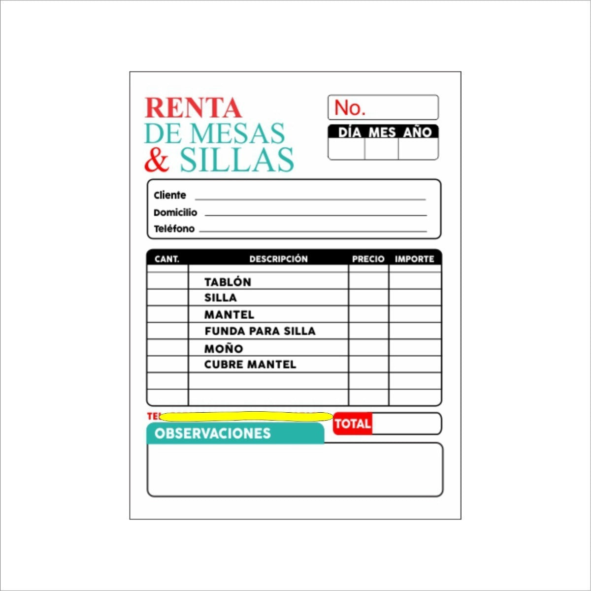 1000 Notas De Remisión Personalizadas 1/2 Carta