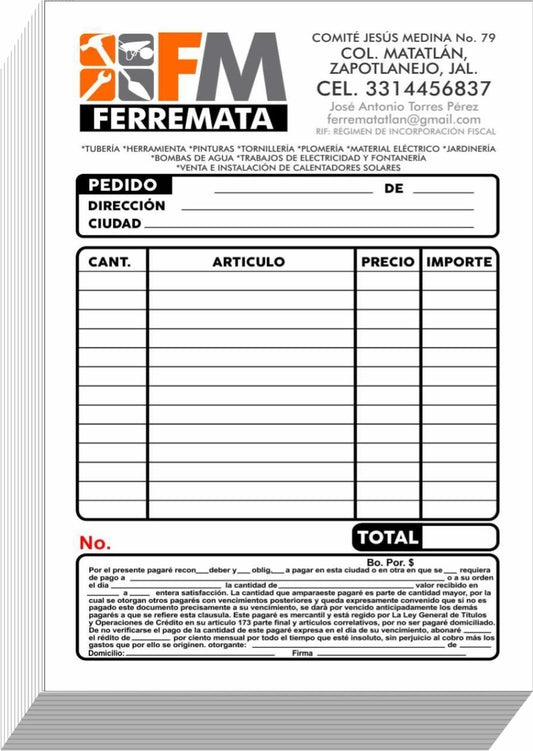 Nota 1/2 Carta Con 1 Autocopiable