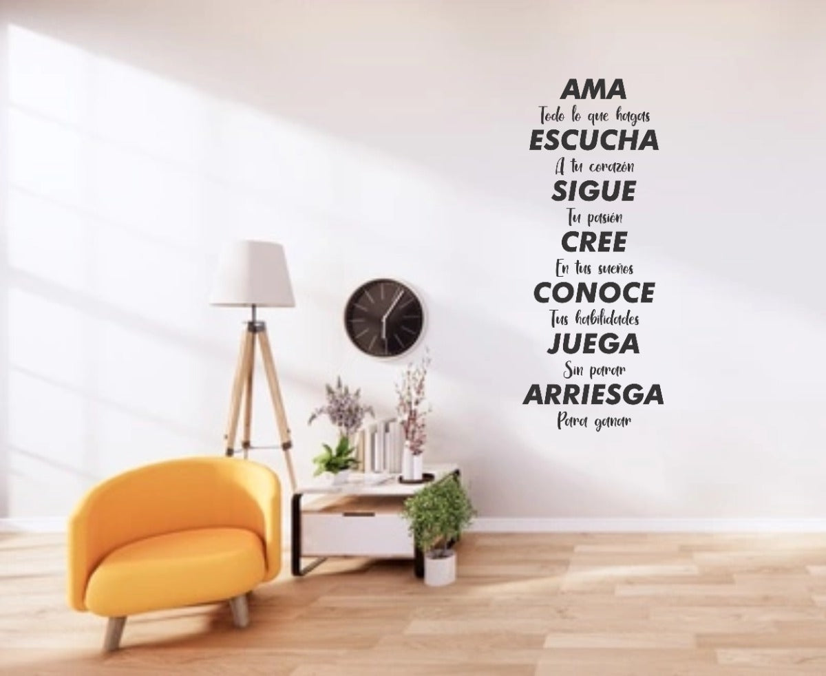 Vinil Decorativo Pared Frases (ama, Escucha, Sigue)