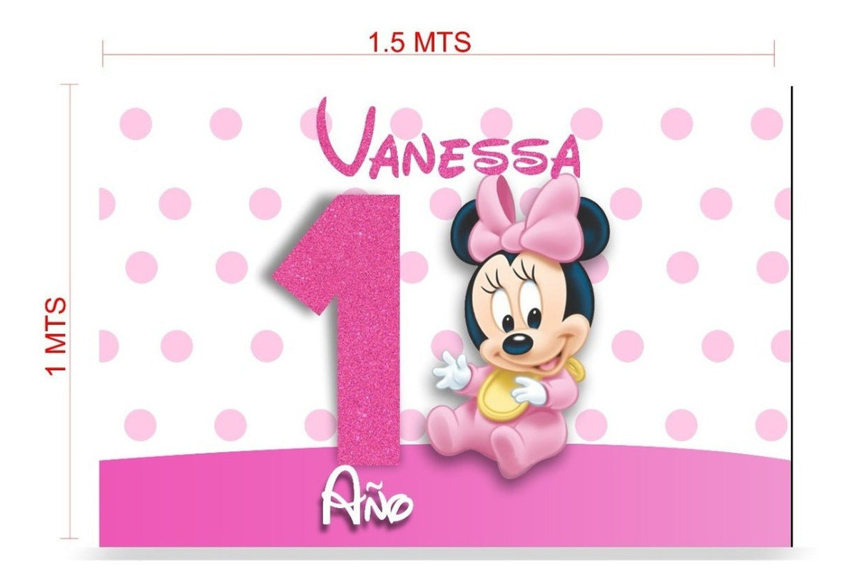 Lona Cumpleaños Minnie Y Mickey 1.50m X 1m (diseño Grátis)