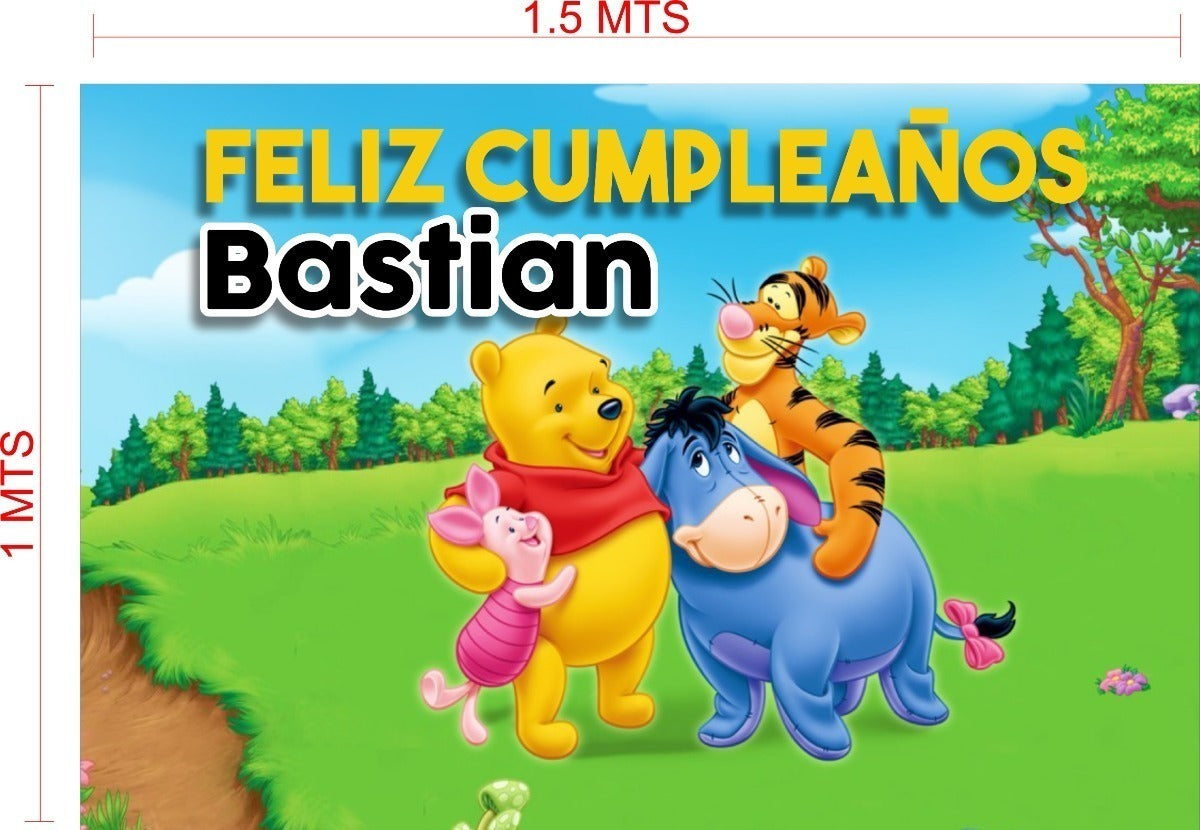 Lona Cumpleaños Winnie Pooh 1.50m X 1m (diseño Grátis)