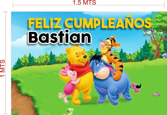 Lona Cumpleaños Winnie Pooh 1.50m X 1m (diseño Grátis)