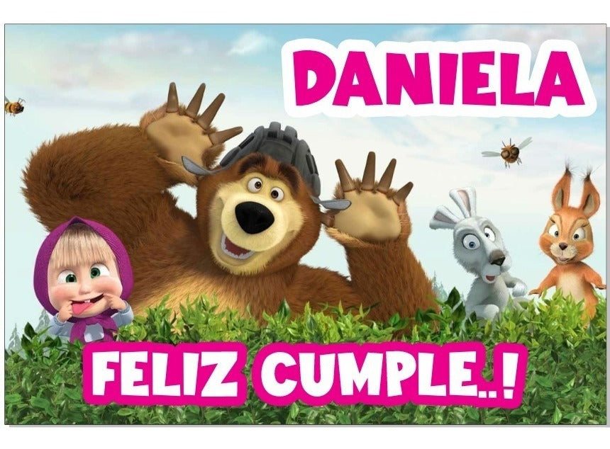 Lona Cumpleaños Masha Y El Oso 1.50m X 1m (diseño Grátis)