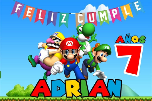 Lona Cumpleaños Super Mario Bros 1.50m X 1m (diseño Grátis)