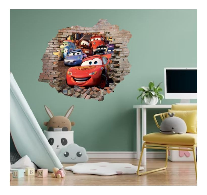 Vinilo Decorativo Cars Pared Rota 1.10m X .90m