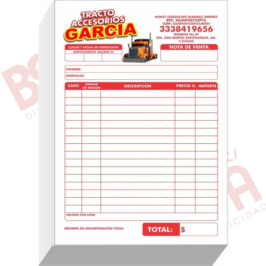 1000 Notas De Remisión 1/4 Con 1 Copia Con Papel Pasante