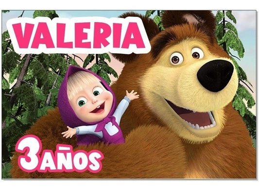 Lona Cumpleaños Masha Y El Oso 1.50m X 1m (diseño Grátis)