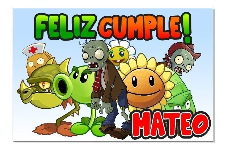Lona Cumpleaños Plantas Vs Zombies1.50m X 1m (diseño Grátis)