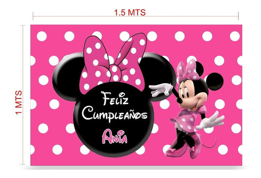 Lona Cumpleaños Minnie Y Mickey 1.50m X 1m (diseño Grátis)