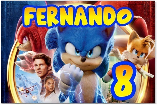 Lona Cumpleaños Sonic 1.50m X 1m (diseño Grátis)