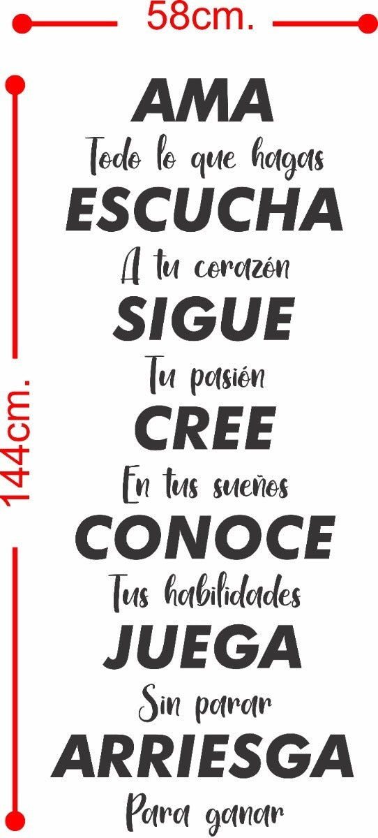 Vinil Decorativo Pared Frases (ama, Escucha, Sigue)