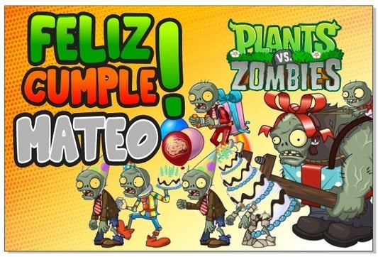 Lona Cumpleaños Plantas Vs Zombies1.50m X 1m (diseño Grátis)