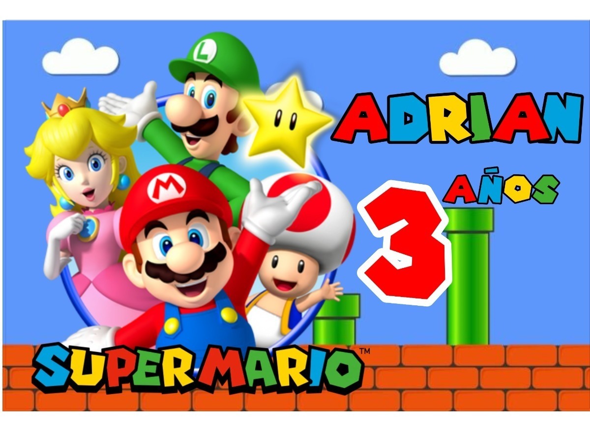 Lona Cumpleaños Super Mario Bros 1.50m X 1m (diseño Grátis)