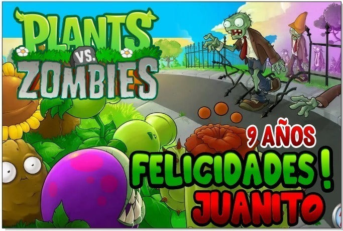 Lona Cumpleaños Plantas Vs Zombies1.50m X 1m (diseño Grátis)