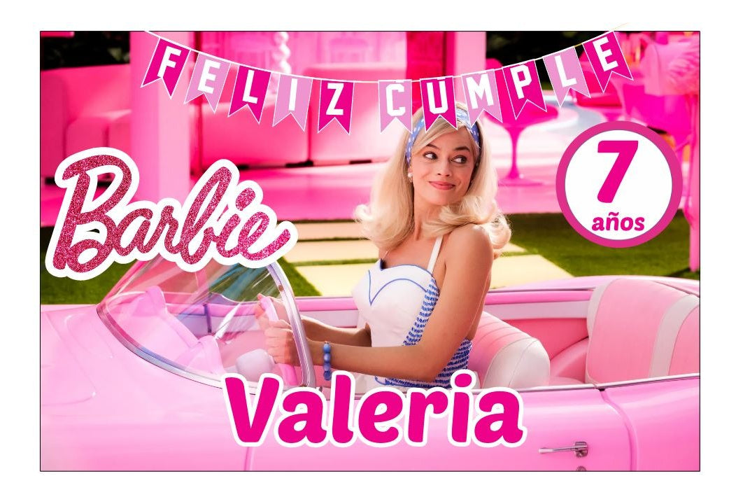 Lona Cumpleaños Barbie 1.50m X 1m (diseño Grátis