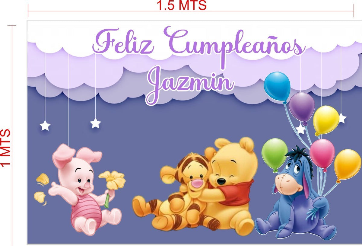 Lona Cumpleaños Winnie Pooh 1.50m X 1m (diseño Grátis)