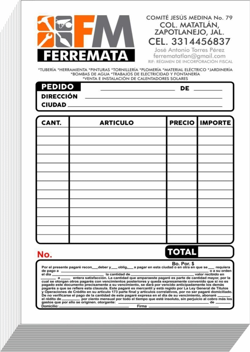 Nota 1/2 Carta Con 1 Autocopiable