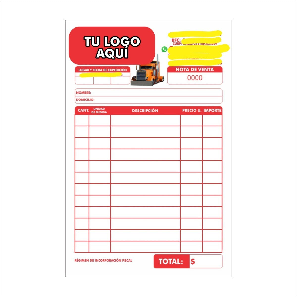 1000 Notas De Remisión Personalizadas 1/2 Carta