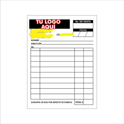 1000 Notas De Remisión Personalizadas 1/2 Carta