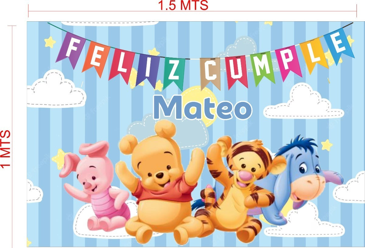 Lona Cumpleaños Winnie Pooh 1.50m X 1m (diseño Grátis)