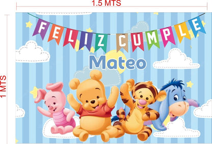 Lona Cumpleaños Winnie Pooh 1.50m X 1m (diseño Grátis)