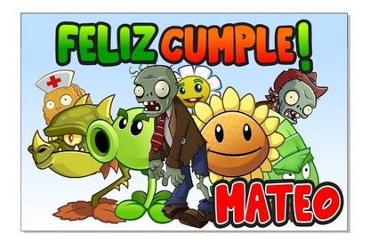 Lona Cumpleaños Plantas Vs Zombies1.50m X 1m (diseño Grátis)
