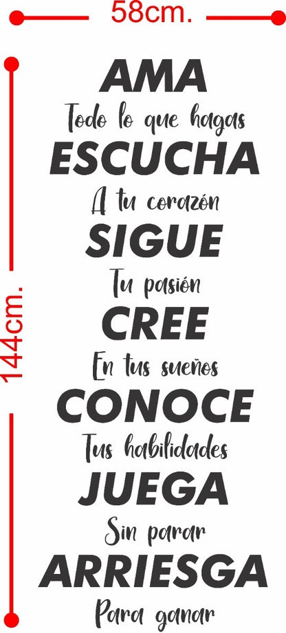 Vinil Decorativo Pared Frases (ama, Escucha, Sigue)